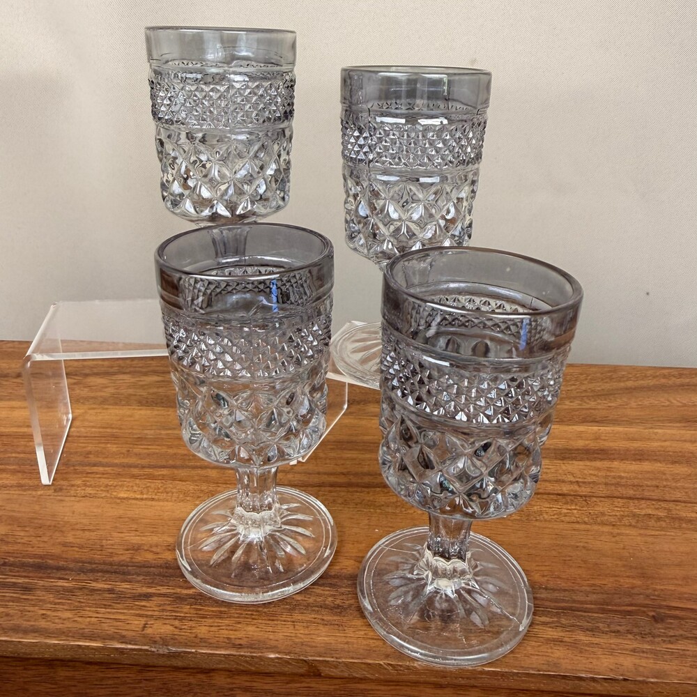 Vintage Anchor Hocking Wexford Pewter Mist Cordial Juice Glass Set of 4 Smoked